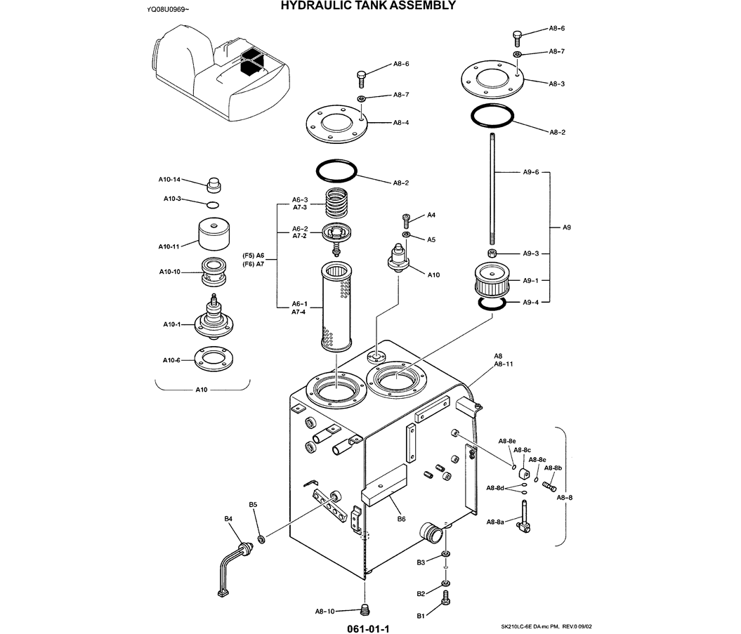  01-014(01) HYDRAULIC TANK ASSEMBLY, (BEFORE S/N  YQ08U1397)-SK200-6E SK210LC-6E SK200-6ES SK200LC-6E Kobelco Excavator Parts Number Electronic Catalog EPC Manuals