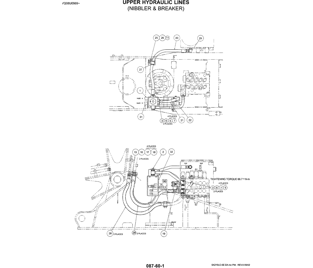 01-023(01) UPPER HYDRAULIC LINES (NIBBLER AND BREAKER)-SK200-6E SK210LC-6E SK200-6ES SK200LC-6E Kobelco Excavator Parts Number Electronic Catalog EPC Manuals