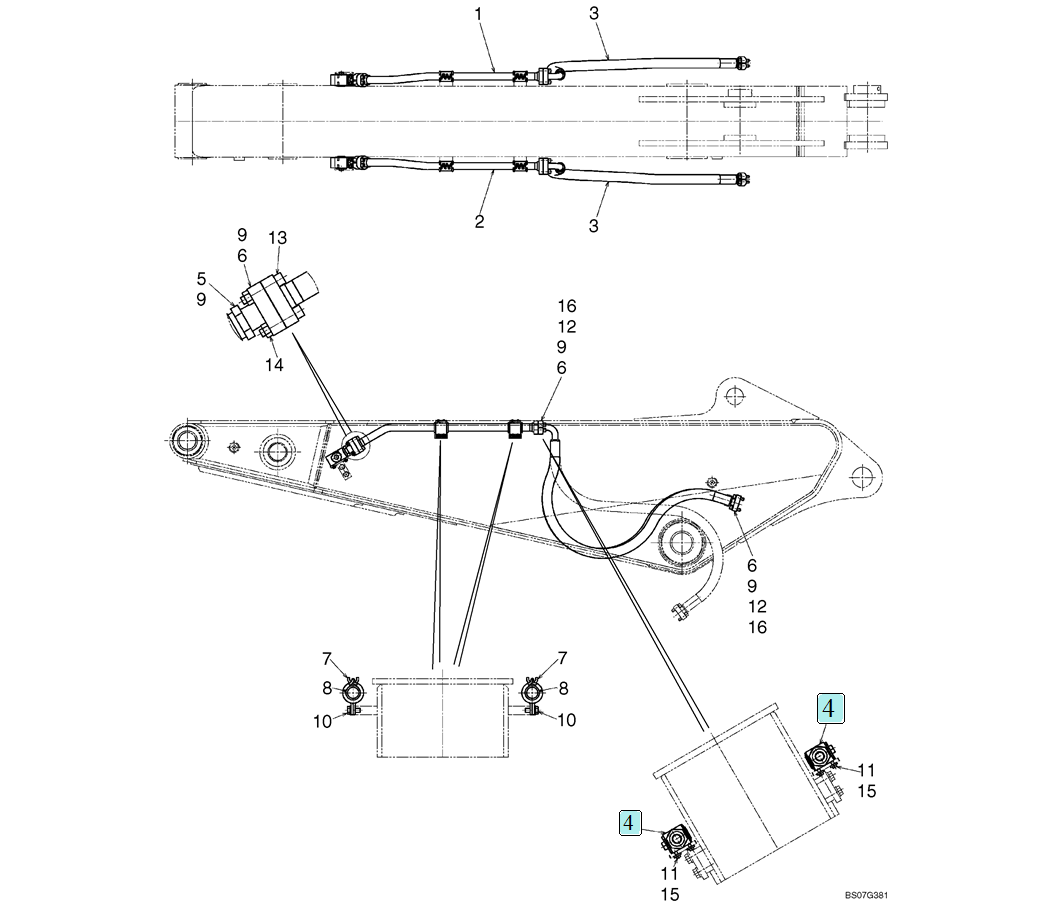 04-20(01) HYDRAULIC LINES - ARM (3M -- 9FT 10IN / NIBBLER &  BREAKER / ROTATION) (LS43H00109F1)-SK460-8 SK485-8 Kobelco Excavator Parts Number Electronic Catalog EPC Manuals