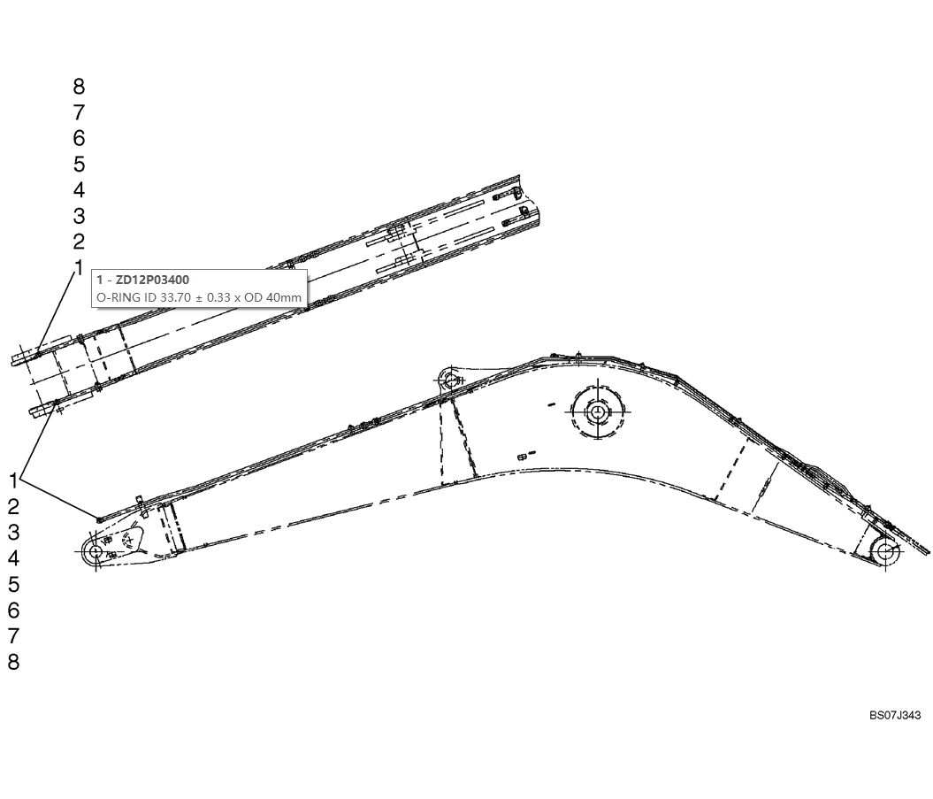 06-03(00) HYDRAULIC LINES - PLUG ASSEMBLY (NO ARM  INSTALLED) (YN42HU1002F8)-SK460-8 SK485-8 Kobelco Excavator Parts Number Electronic Catalog EPC Manuals