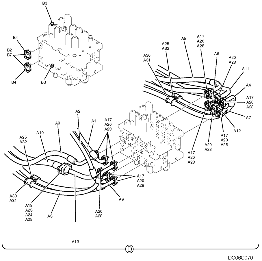 1.020(00) UPPER HYDRAULIC LINES - MAIN LC03H00054F1 (PAGE 2 OF 2)-SK350-8 Kobelco Excavator Parts Number Electronic Catalog EPC Manuals