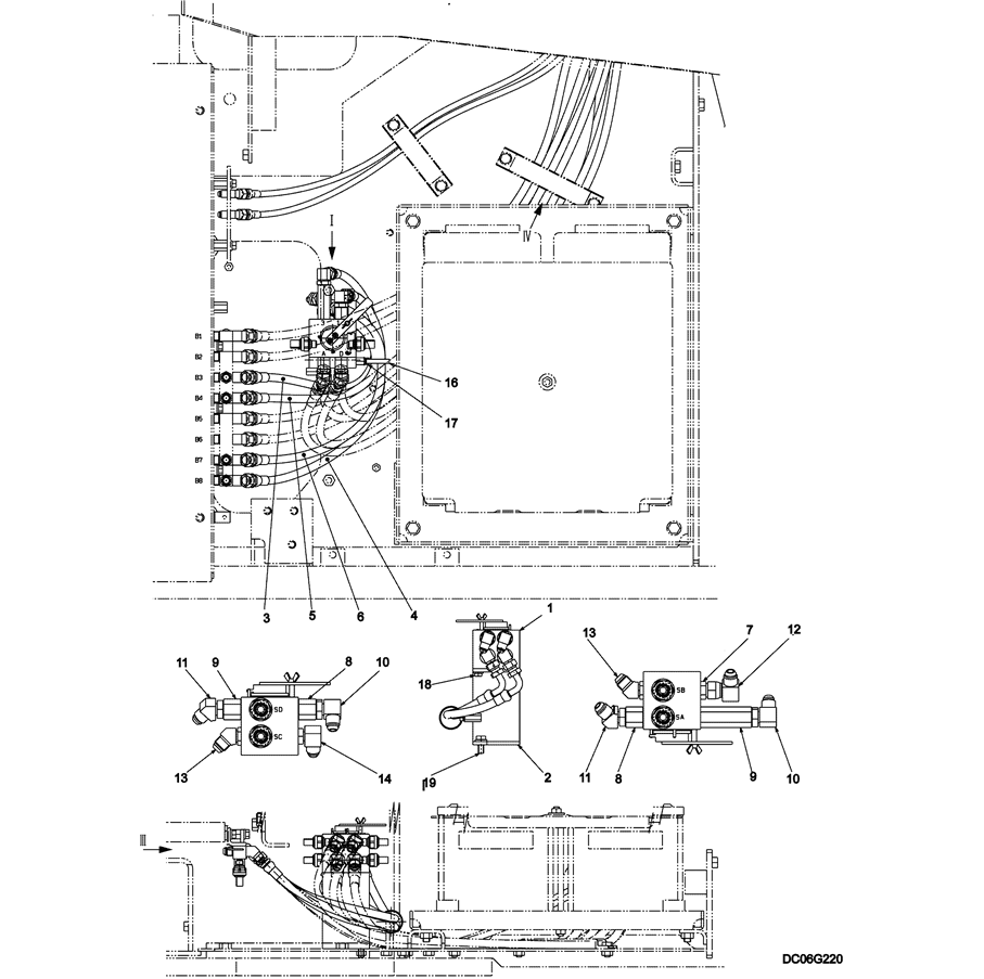 5.007(00) CONTROL LINES, MULTI LC64H00140F1-SK350-8 Kobelco Excavator Parts Number Electronic Catalog EPC Manuals