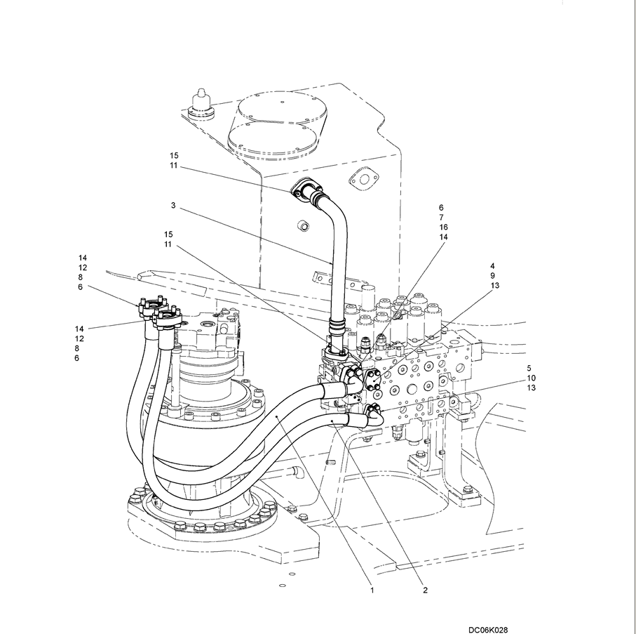 5.033(01) HYD LINES, UPPER (ROTATION W/NIBBLER & BREAKER) (LC03H00063F1),  FIGURE 2 OF 3-SK350-8 Kobelco Excavator Parts Number Electronic Catalog EPC Manuals