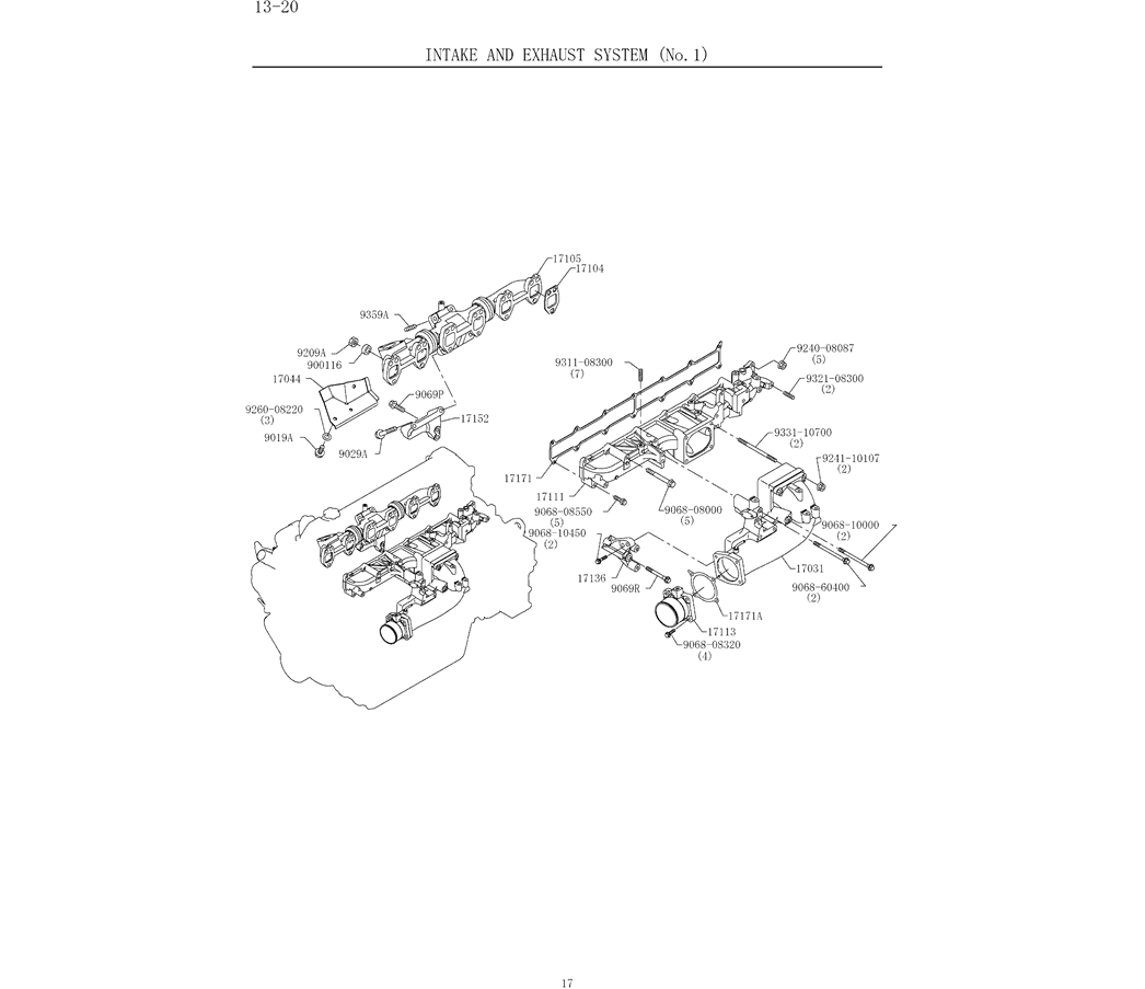  9.009(00) AIR INTAKE AND EXHAUST SYSTEM 13-20-1 (HINO ENGINE TYPE  J08ETM-KSDA)-SK350-8 Kobelco Excavator Parts Number Electronic Catalog EPC Manuals