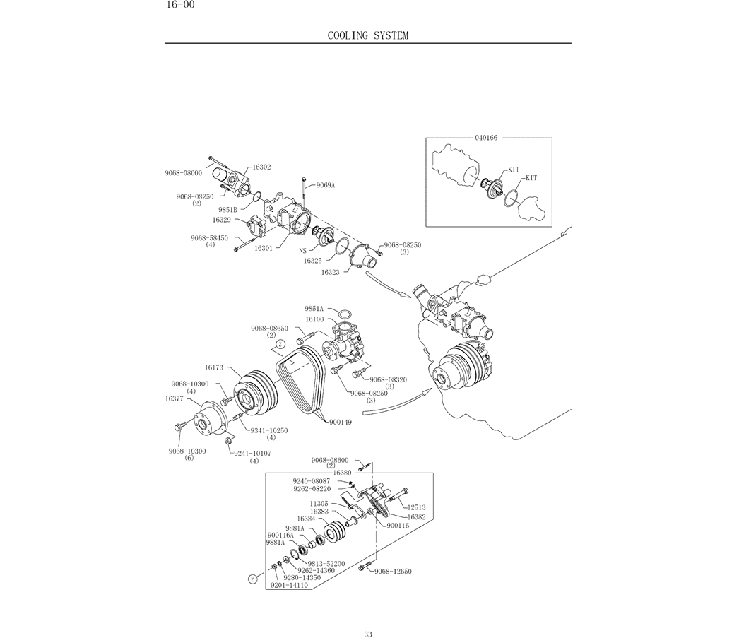 9.016(00) COOLING SYSTEM 16-00 (HINO ENGINE TYPE J08ETM-KSDA)-SK350-8 Kobelco Excavator Parts Number Electronic Catalog EPC Manuals