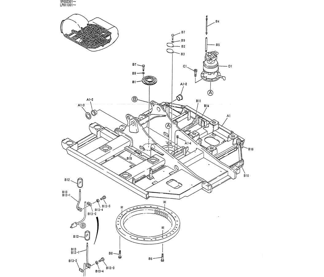 01-001 FRAME ASSY, UPP-Kobelco SK120LC-5 SK120-V SK120LC-3 Excavator Parts Number Electronic Catalog EPC Manuals