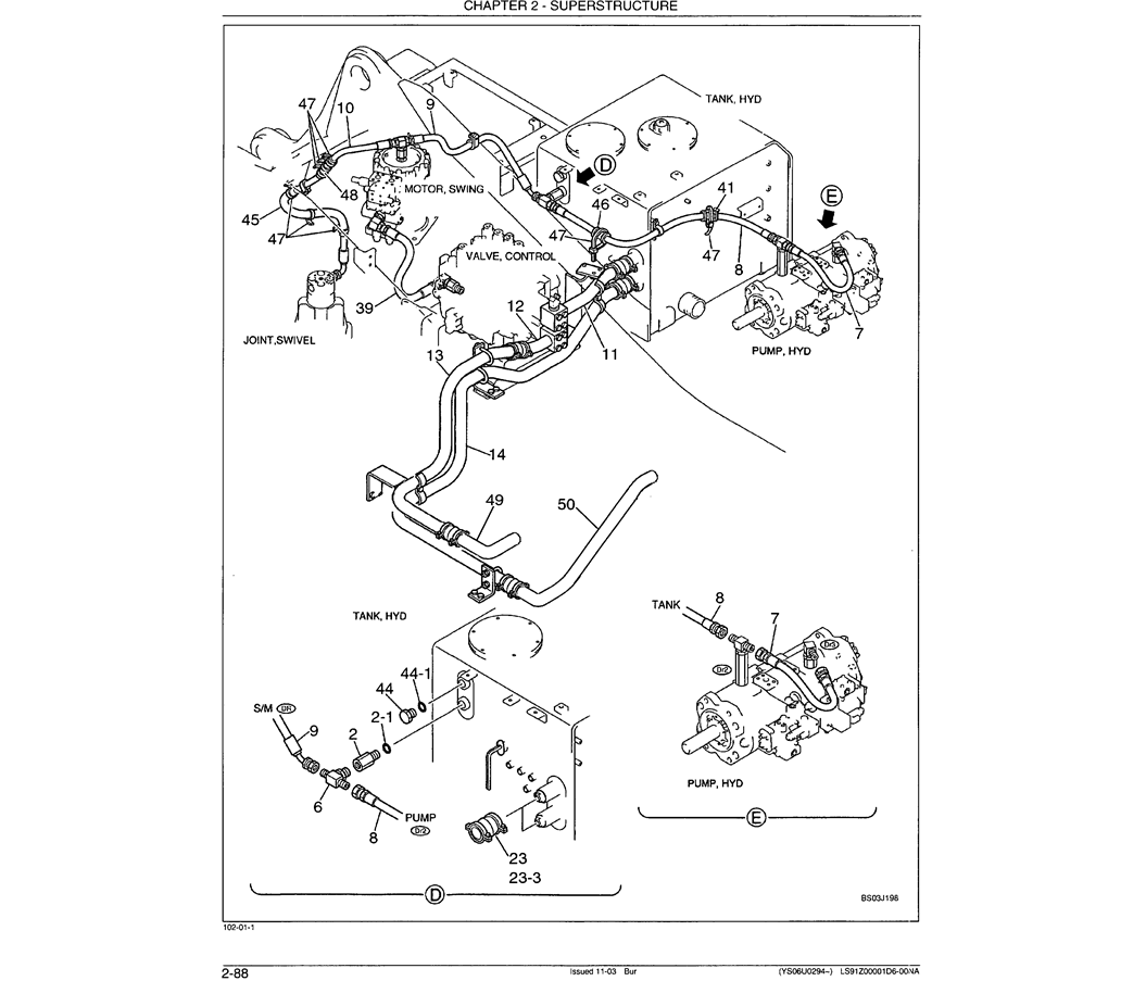 01-042 UPPER HYDRAULIC LINES RETURN P/N  LS32H00005F1, F2, F3, F4-Kobelco SK480LC-6E SK480-6S SK480LC-6 SK450-6 Excavator Parts Number Electronic Catalog EPC Manuals