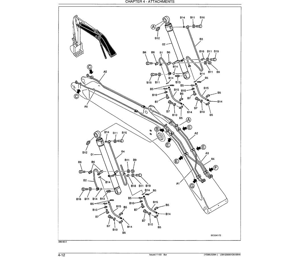 03-006 BOOM HYDRAULIC LINES - 7.0 M (23 FT) NIBBLER  AND BREAKER-Kobelco SK480LC-6E SK480-6S SK480LC-6 SK450-6 Excavator Parts Number Electronic Catalog EPC Manuals