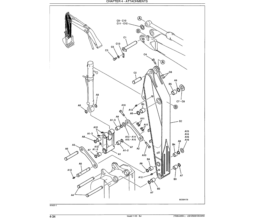 03-014 ARM ASSEMBLY 3.45M (11FT 4IN)  STANDARD/ROTATION-Kobelco SK480LC-6E SK480-6S SK480LC-6 SK450-6 Excavator Parts Number Electronic Catalog EPC Manuals