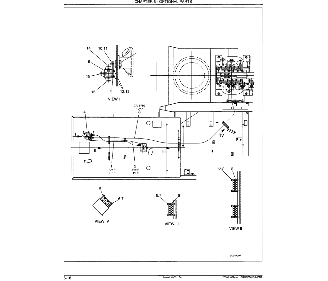 05-009 REMOTE CONTROL LINES ROTARY CIRCUIT/HAND  CONTROL - ONE WAY-Kobelco SK480LC-6E SK480-6S SK480LC-6 SK450-6 Excavator Parts Number Electronic Catalog EPC Manuals