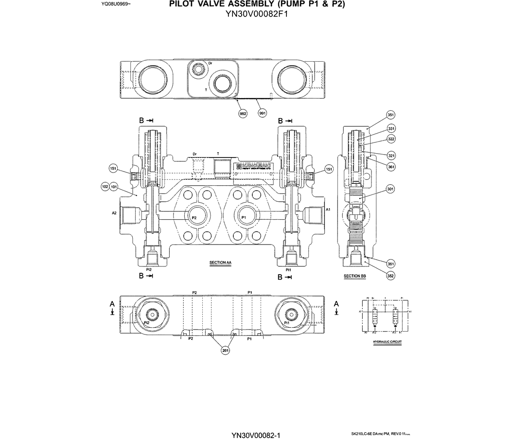 07-025 PILOT VALVE ASSEMBLY (PUMP P1 & P2)  (YN30V00082F2)-SK200-6E SK210LC-6E SK200-6ES SK200LC-6E Kobelco Excavator Parts Number Electronic Catalog EPC Manuals