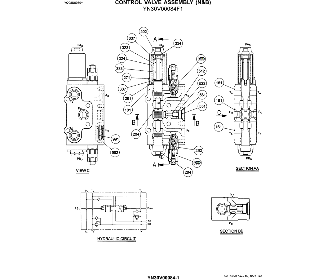 07-026 CONTROL VALVE ASSEMBLY (NIBBLER & BREAKER)  (YN30V00084F1)-SK200-6E SK210LC-6E SK200-6ES SK200LC-6E Kobelco Excavator Parts Number Electronic Catalog EPC Manuals