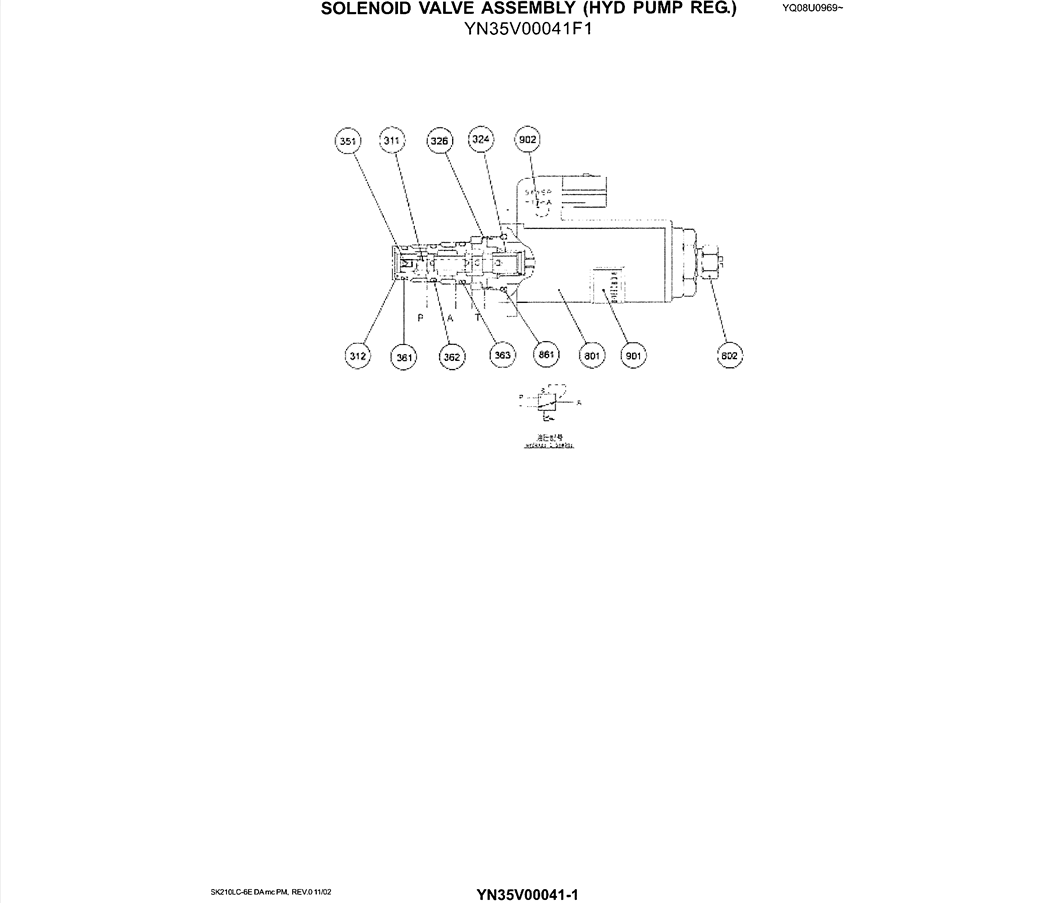 07-031 SOLENOID VALVE ASSEMBLY (HYD PUMP REG.)  (YN35V00041F1)-SK200-6E SK210LC-6E SK200-6ES SK200LC-6E Kobelco Excavator Parts Number Electronic Catalog EPC Manuals