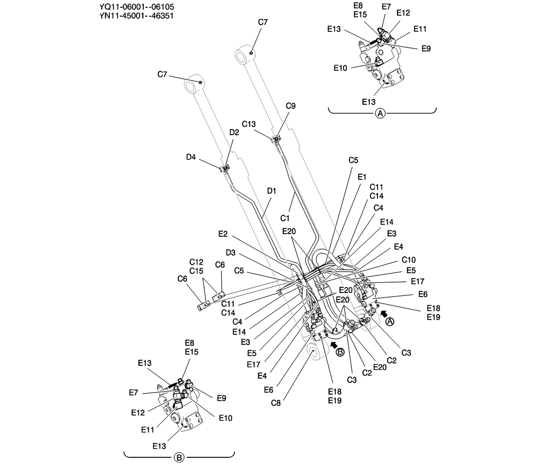 500-01-2 HYD LINES, BOOM (BOOM SAFETY)-Kobelco SK200-8 SK210LC-8 SK210D-8 Excavator Parts Number Electronic Catalog EPC Manuals