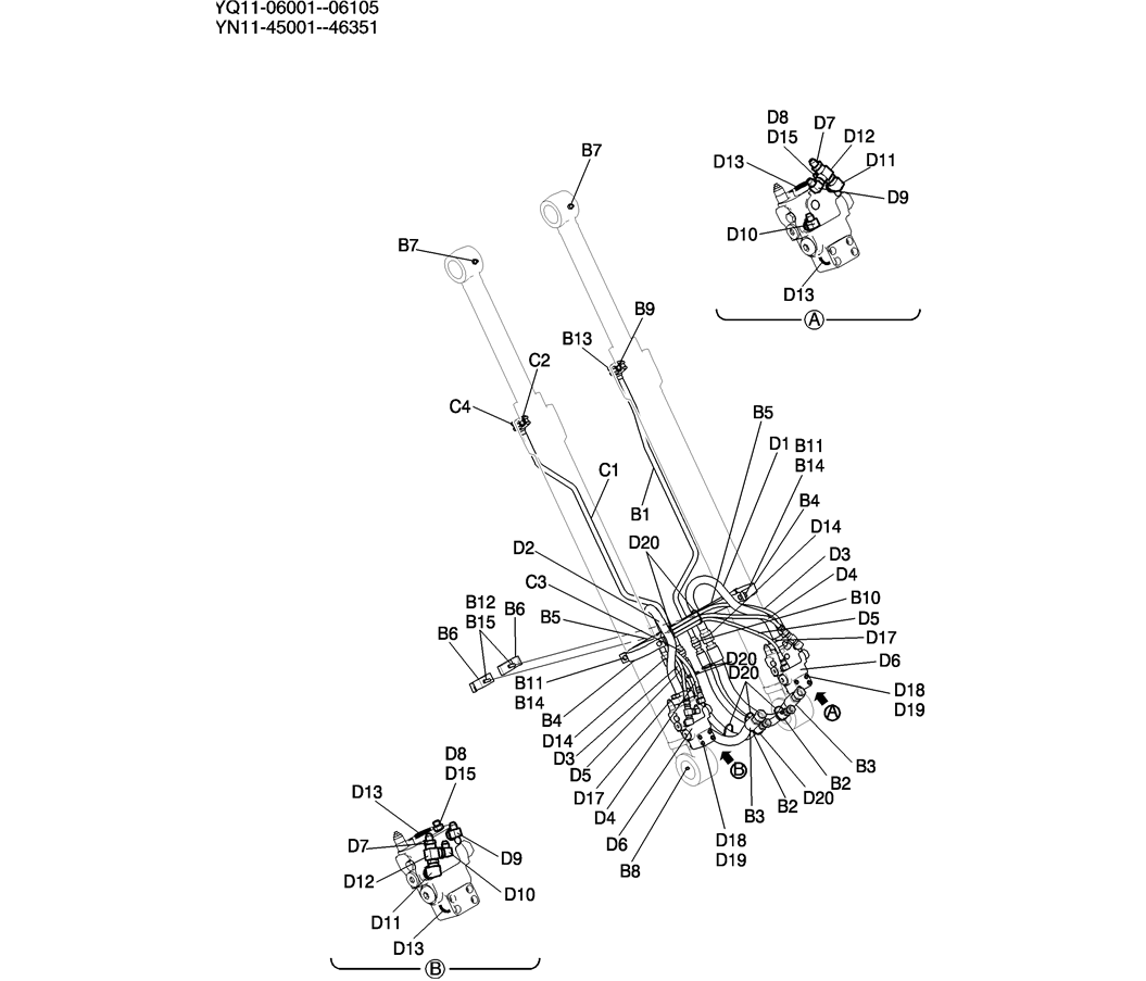 853-01-2 HYD LINES, BOOM 8.75M (28FT 9IN) (50FT LONG RANGE)-Kobelco SK200-8 SK210LC-8 SK210D-8 Excavator Parts Number Electronic Catalog EPC Manuals