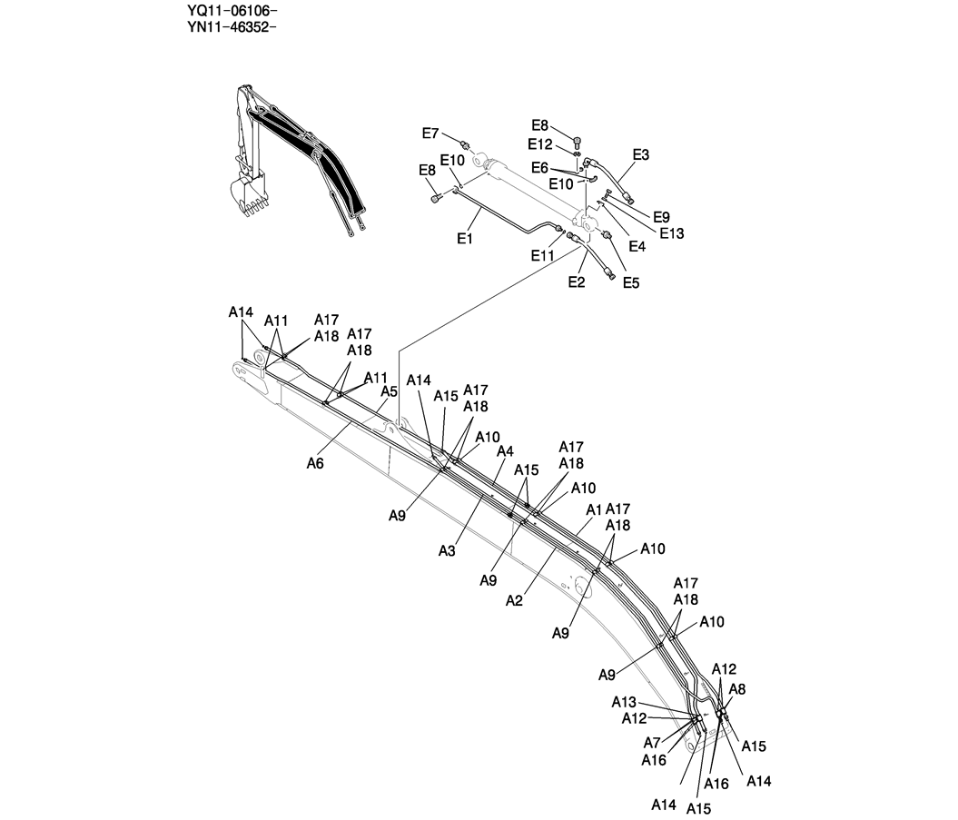 853-01A-1 HYD LINES, BOOM 8.75M (28FT 9IN) (50FT LONG RANGE)-Kobelco SK200-8 SK210LC-8 SK210D-8 Excavator Parts Number Electronic Catalog EPC Manuals