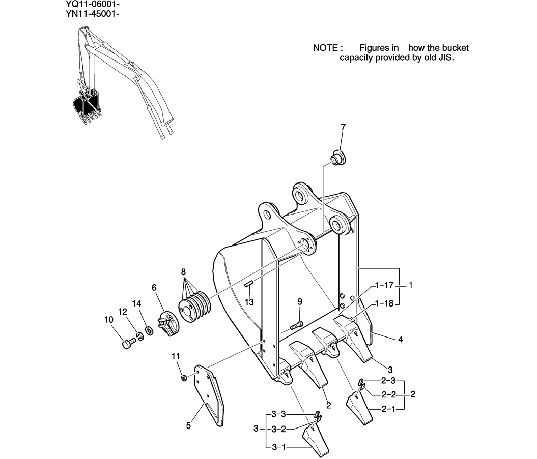 938-01-1 BUCKET ASSY, 0. 45M3 (50FT LONG RANGE)