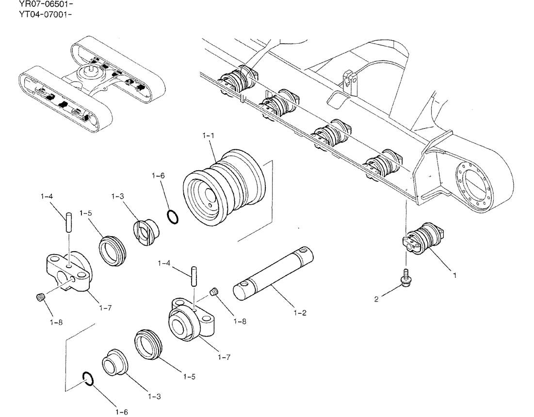 02-008 ROLLER ASSY, TRACK-Kobelco SK70SR-1E SK70SR-2 SK70 Excavator Parts Number Electronic Catalog EPC Manuals