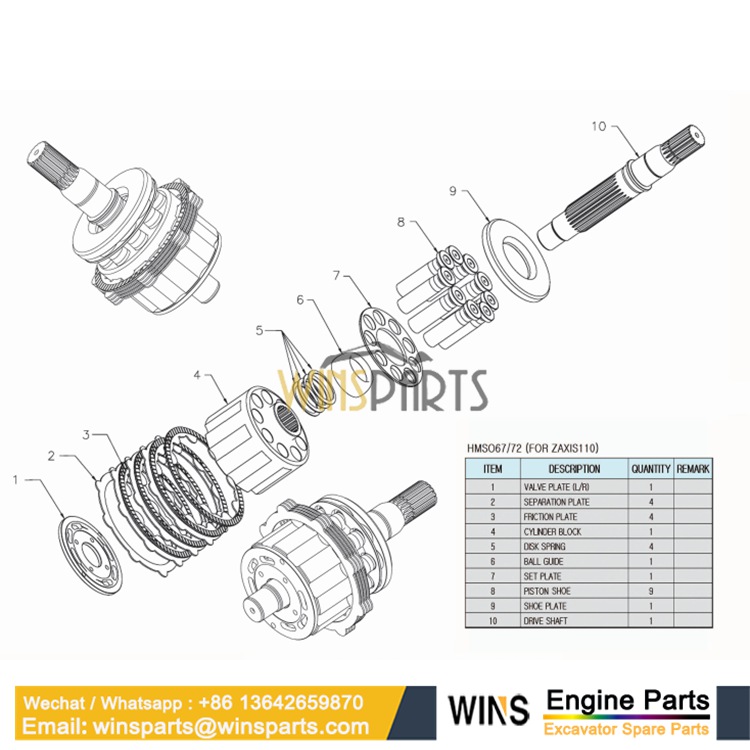 2043442 3089613 Cylinder block 8071556 Piston Shoe Set plate HMS067 HMS072 HMS097 SWING MOTOR ASSY OIL PUMP Hitach